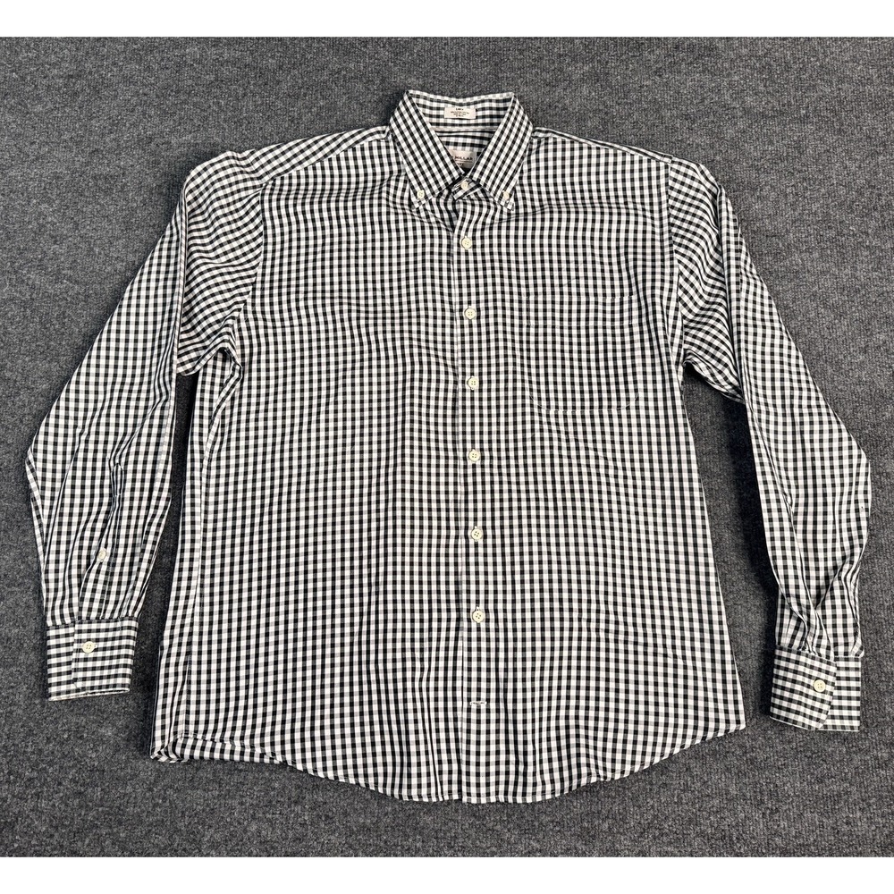 Peter Millar Shirt Mens Large Gray Black Button Down Crown Soft Cotton‎ Silk